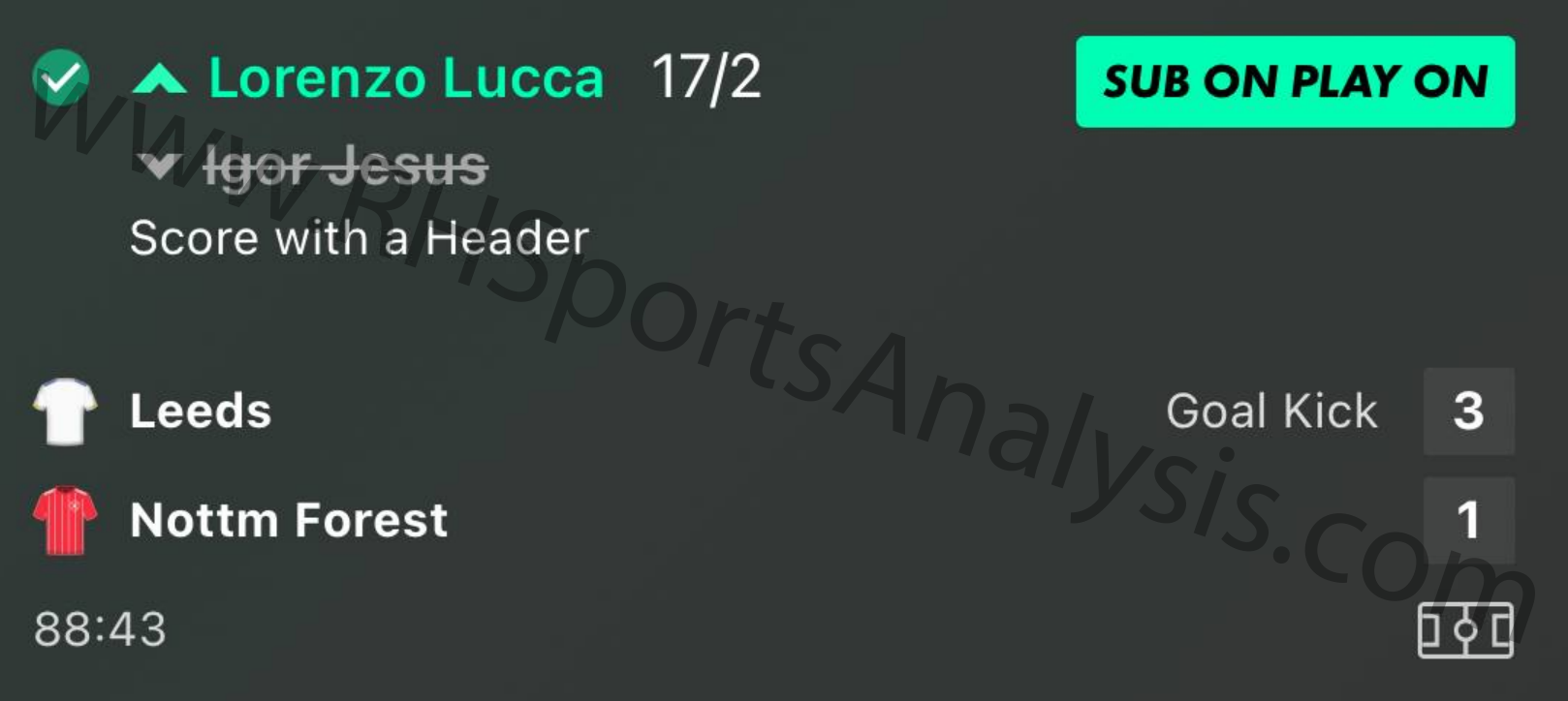 Lorenzo Lucca Score With a Header winning bet slip at 17/2 odds Leeds vs Nottingham Forest