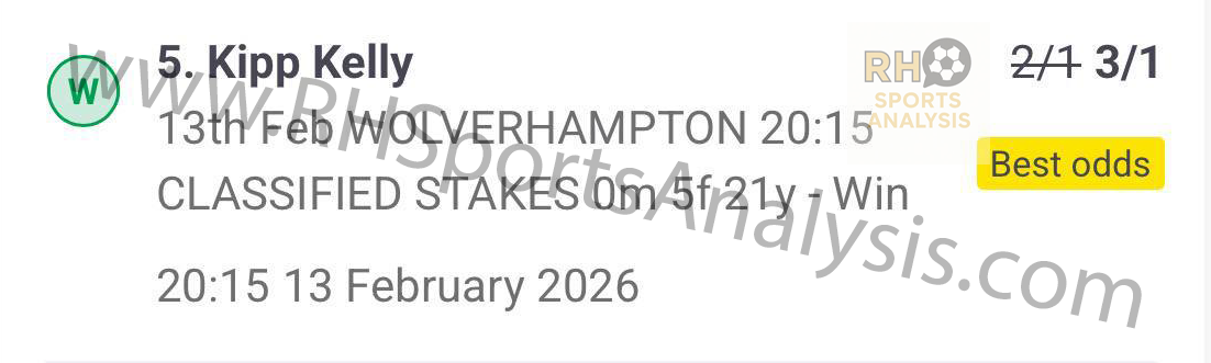 Kipp Kelly winning slip at 3/1 odds Wolverhampton Classified Stakes horse racing