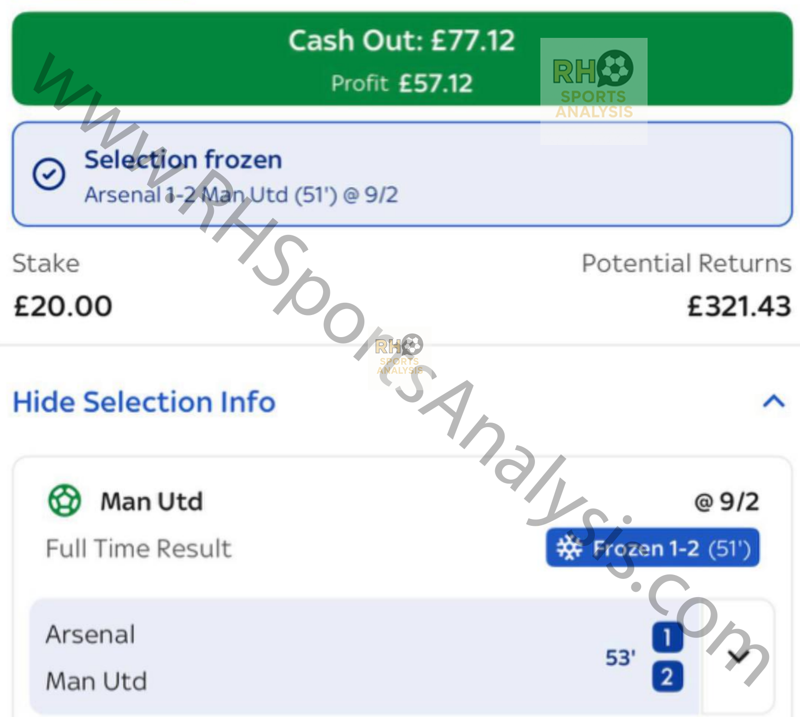 Manchester United to win Acca Freeze winner at 9/2 odds Arsenal vs Man Utd