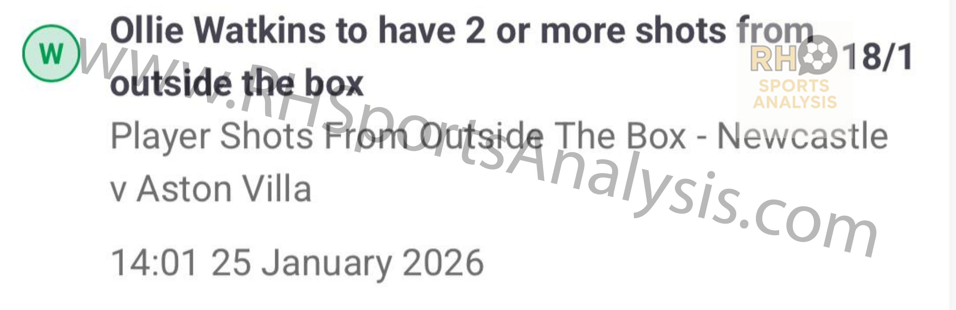 Ollie Watkins 2+ shots from outside the box winner at 18/1 odds Newcastle vs Aston Villa