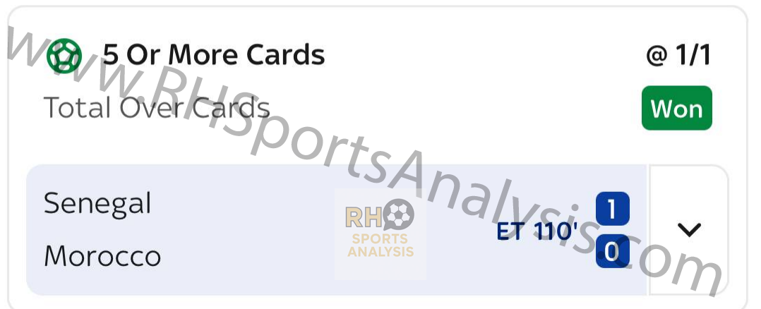5+ Total Cards betting slip - Senegal vs Morocco AFCON Final