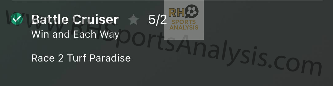 Battle Cruiser Each Way winning slip from Turf Paradise horse racing