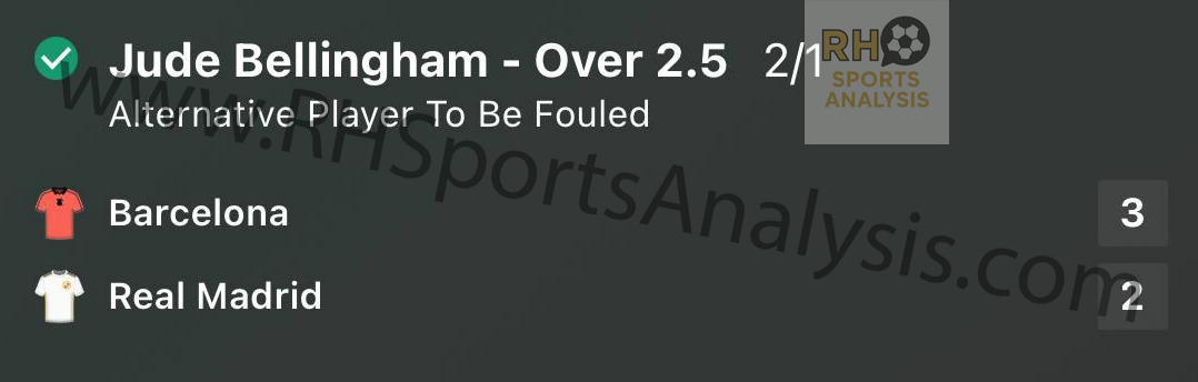 Jude Bellingham Over 2.5 Fouls winning slip from Barcelona vs Real Madrid Supercopa Final