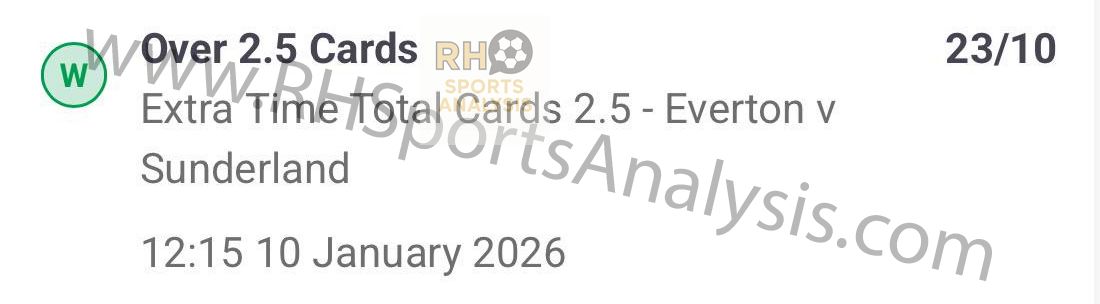 Over 2.5 Extra Time Cards winning slip from Everton vs Sunderland FA Cup