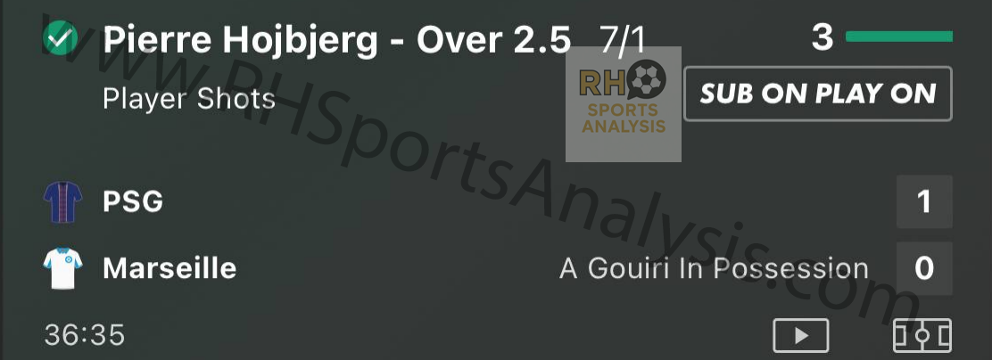 Pierre Hojbjerg over 2.5 shots winner at 7/1 PSG vs Marseille Trophee des Champions