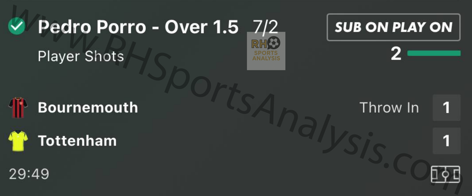 Pedro Porro over 1.5 shots winner at 7/2 Bournemouth vs Tottenham Premier League