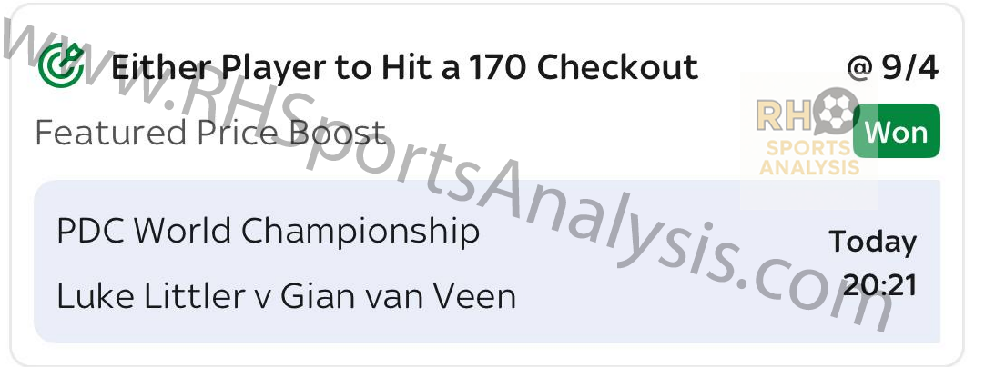 Luke Littler 170 checkout winner at 9/4 odds in PDC World Championship semi-final