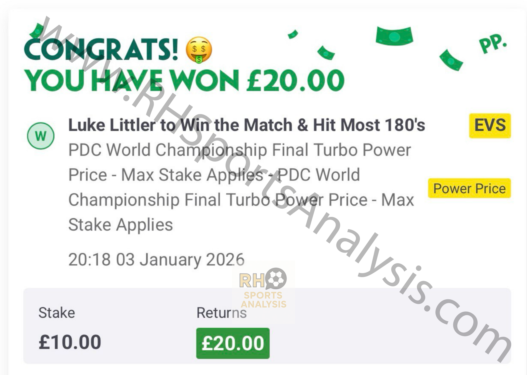 Luke Littler to win and hit most 180s winner at EVS odds PDC World Championship final