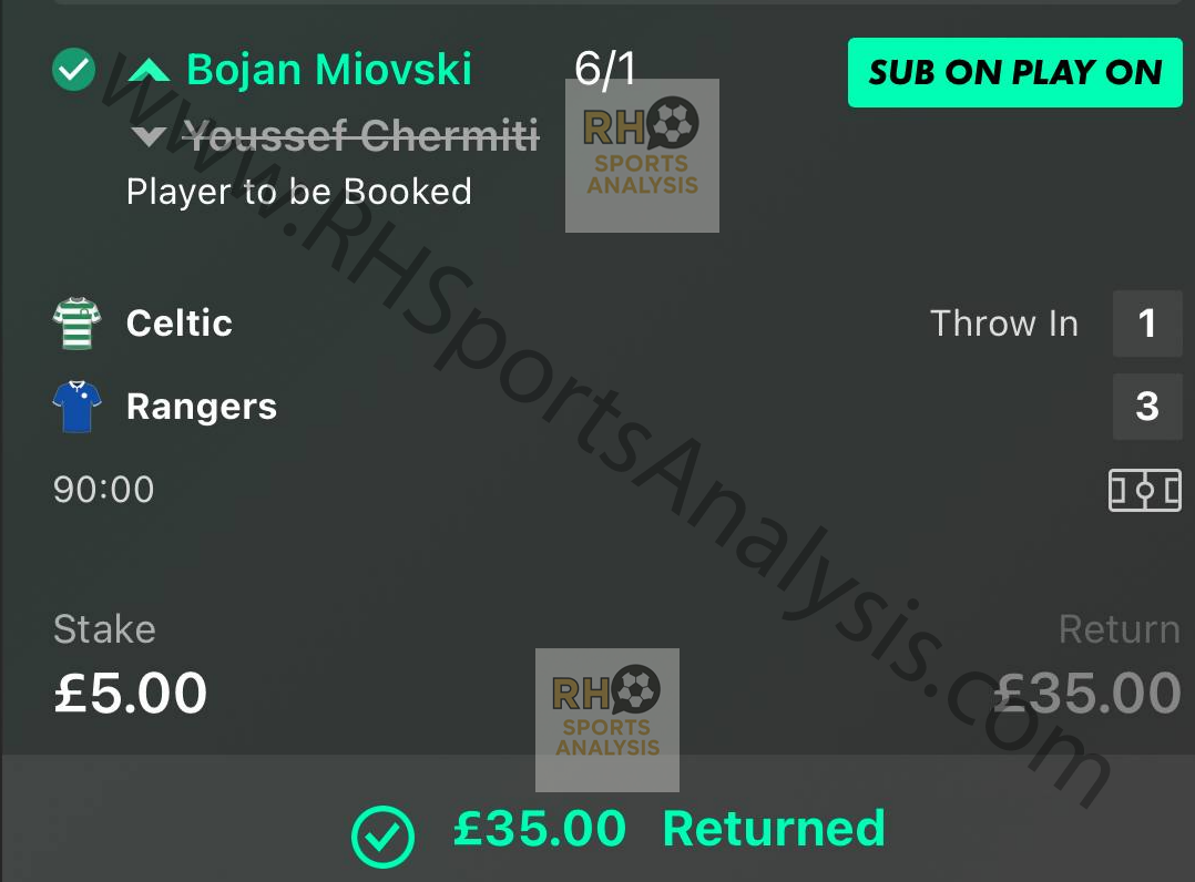 Bojan Miovski to be booked winner at 6/1 odds Celtic vs Rangers Old Firm