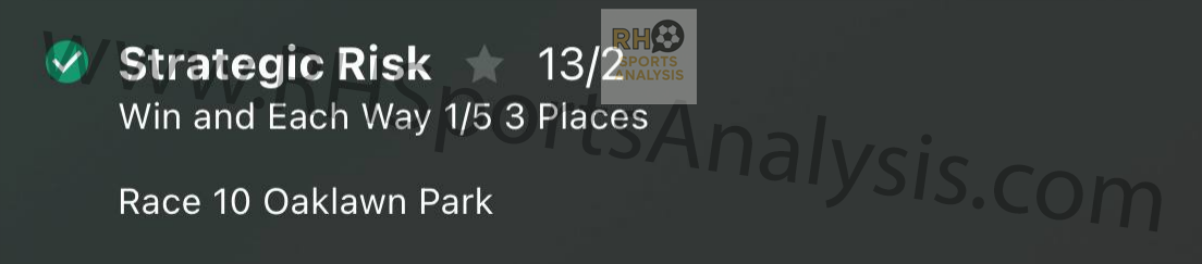 Strategic Risk winner at 13/2 each way odds Smarty Jones Stakes Oaklawn Park