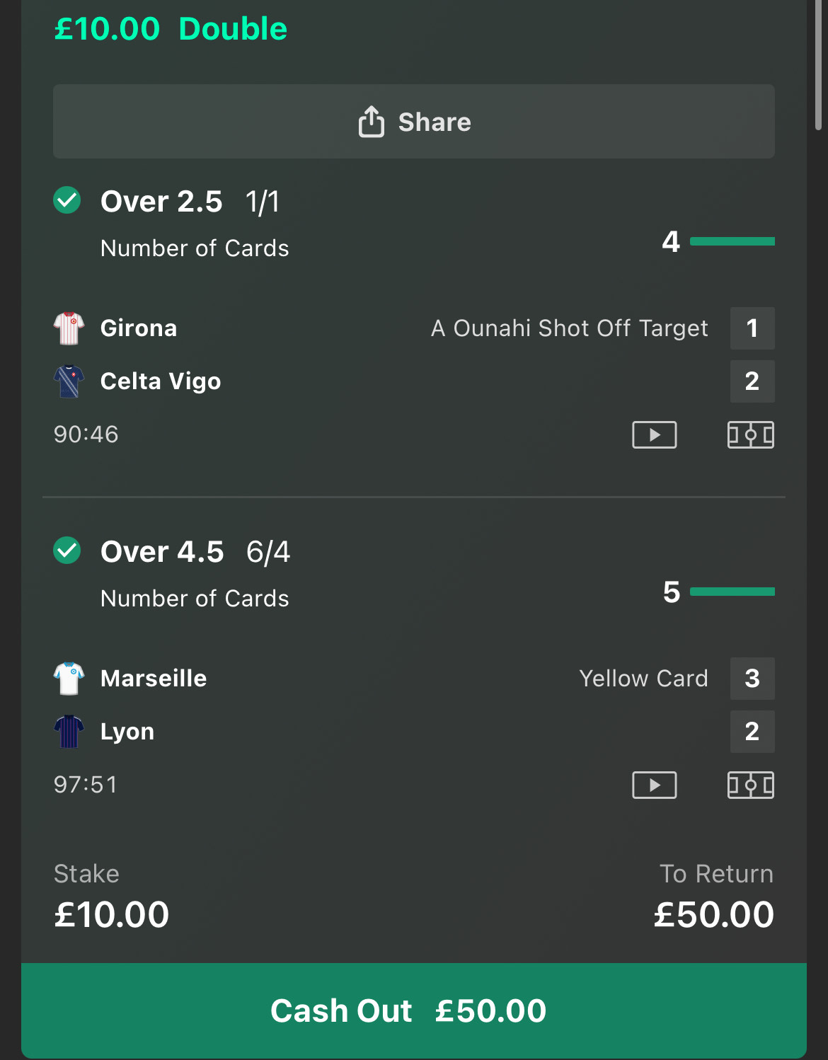 Counta AI card double winner at 4/1 Girona Celta Vigo and Marseille Lyon