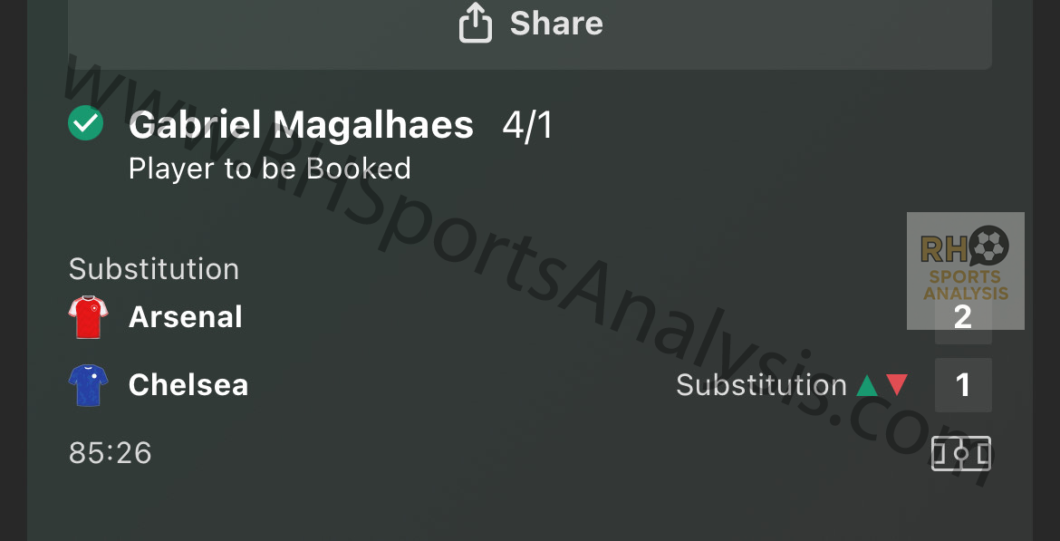 Gabriel Magalhaes player to be booked winner at 4/1 Arsenal vs Chelsea Premier League