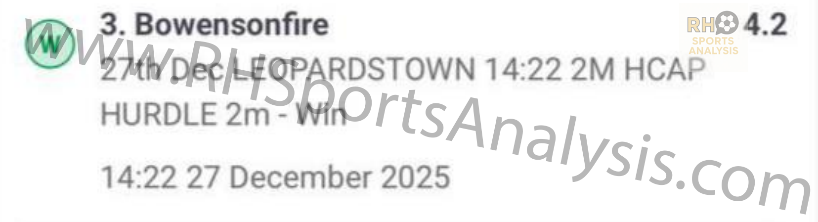 Bowensonfire winning selection at 4.2 odds - Leopardstown December 27 2025
