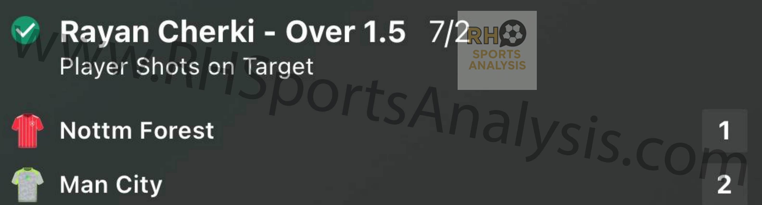Rayan Cherki Over 1.5 shots on target winning bet at 7/2 - Forest vs Man City December 27 2025