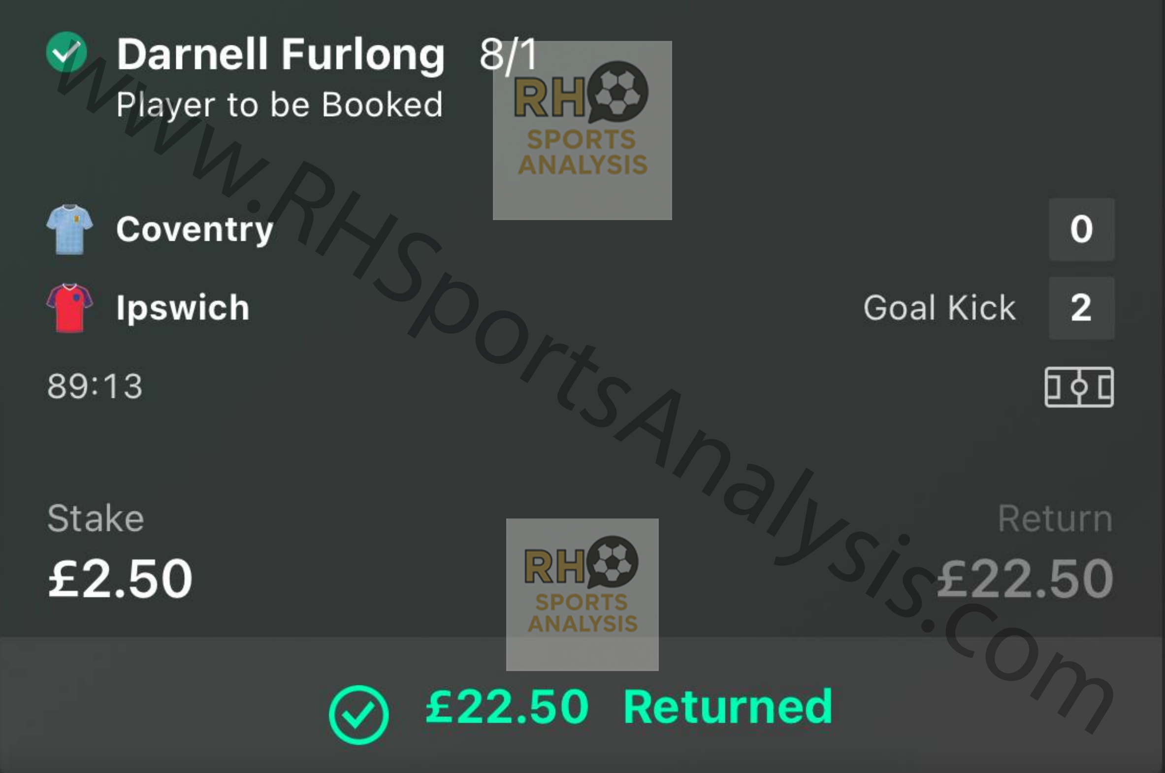 Darnell Furlong to be booked winning bet at 8/1 - Coventry vs Ipswich December 29 2025