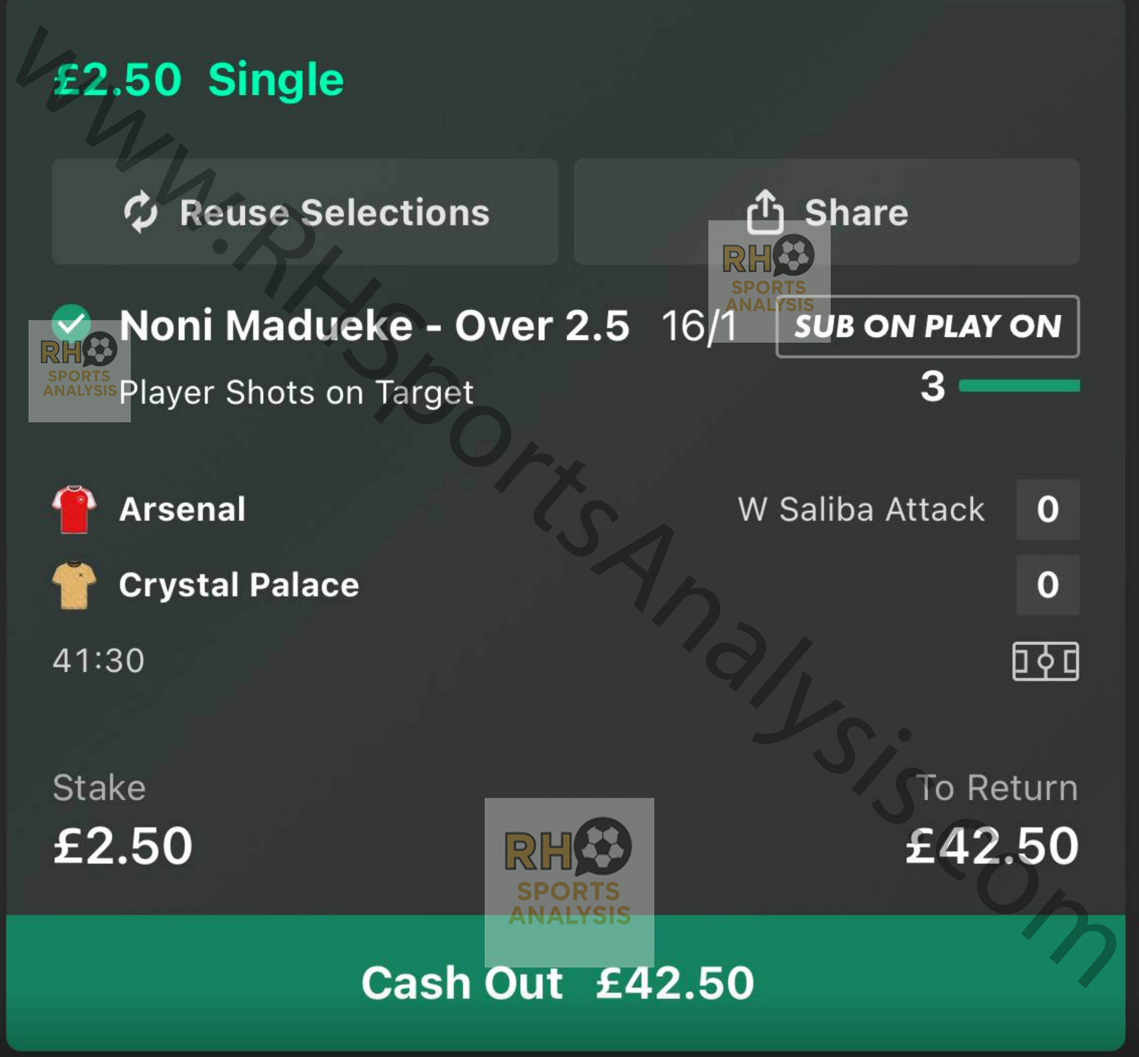 Noni Madueke over 2.5 shots on target winning slip at 16/1 odds, Arsenal vs Crystal Palace Carabao Cup