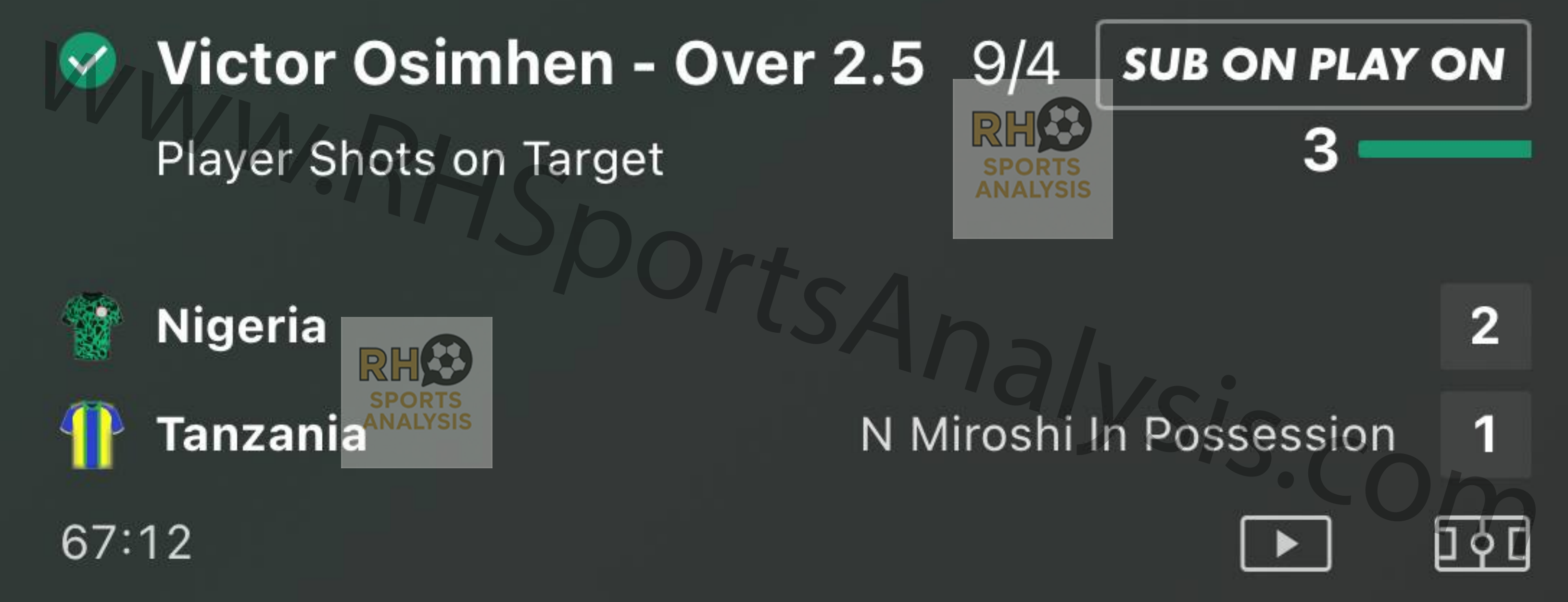 Victor Osimhen over 2.5 shots on target winning slip at 9/4 odds, Nigeria vs Tanzania AFCON 2025