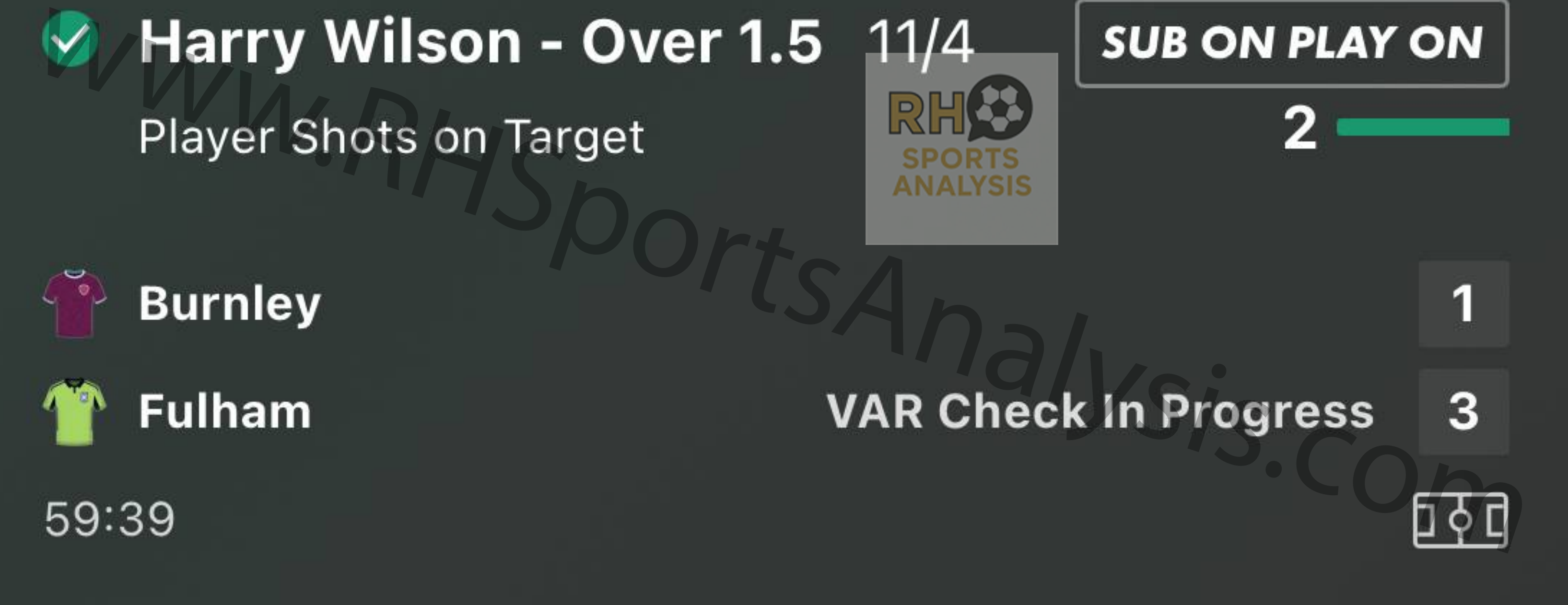 Harry Wilson over 1.5 shots on target winner at 11/4 odds in Burnley vs Fulham