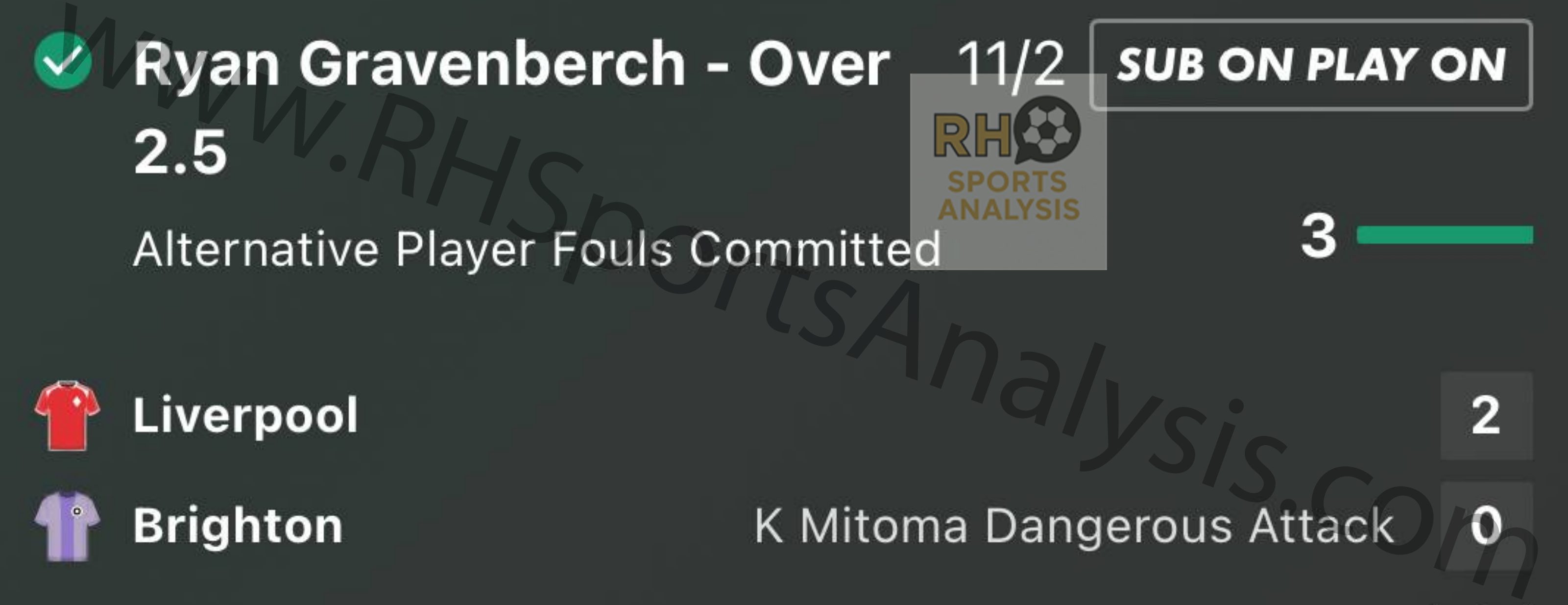 Ryan Gravenberch over 2.5 fouls winner at 11/2 odds in Liverpool vs Brighton