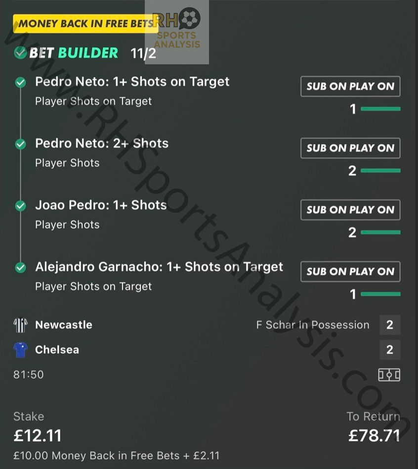 Chelsea bet builder at 11/2 winning slip