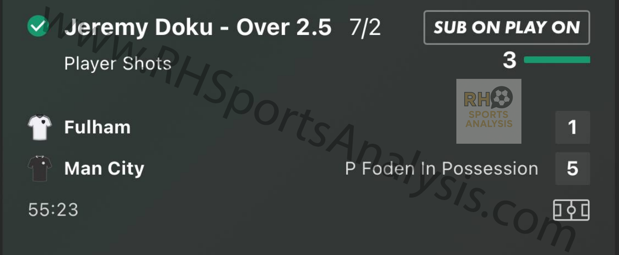 Jeremy Doku Over 2.5 Shots at 7/2 - Winner