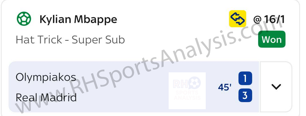 Mbappé hat-trick bet at 16/1 odds
